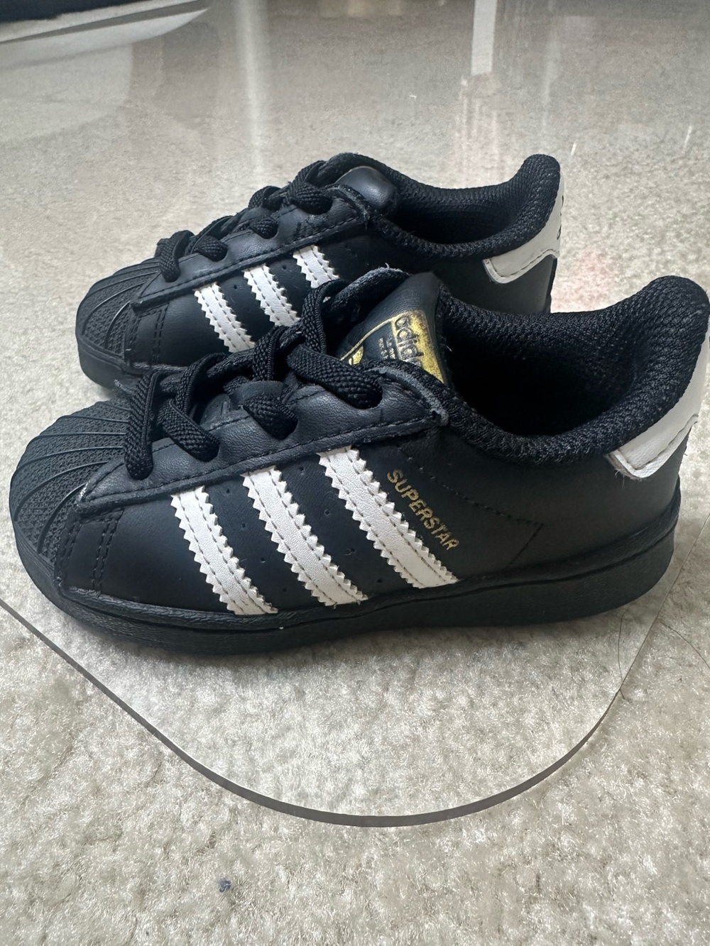 ADIDAS BLACK LEATHER SUPERSTAR NO TIE SNEAKERS INFANT TODDLER SZ 7